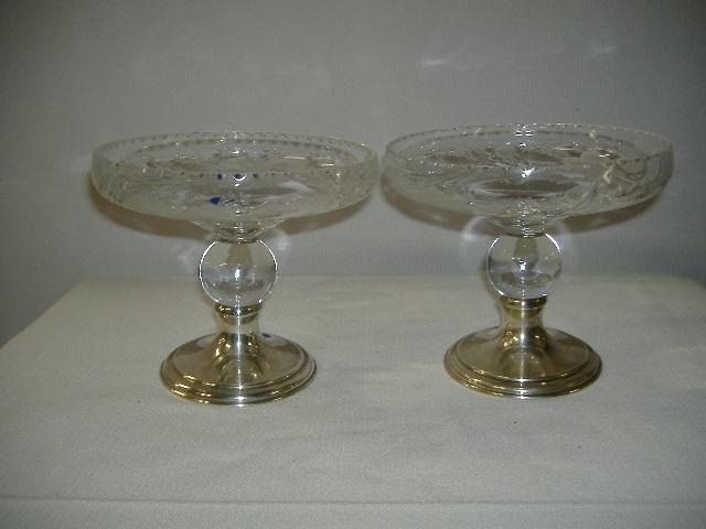 Picture 031.jpg - Pr. Cut & Etched Glass Compotes with Hawkes Sterling Silver bases - 7" diam. x 6" height